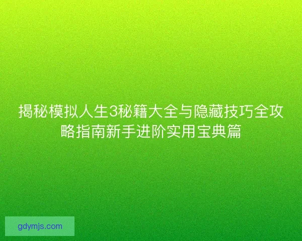 揭秘模拟人生3秘籍大全与隐藏技巧全攻略指南新手进阶实用宝典篇