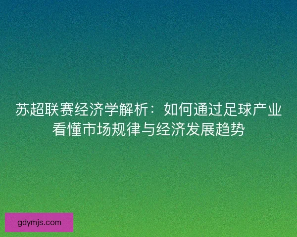 苏超联赛经济学解析：如何通过足球产业看懂市场规律与经济发展趋势