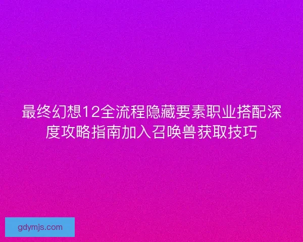 最终幻想12全流程隐藏要素职业搭配深度攻略指南加入召唤兽获取技巧