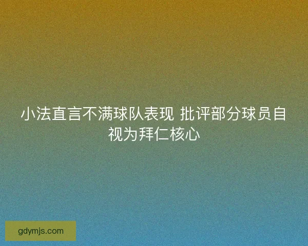小法直言不满球队表现 批评部分球员自视为拜仁核心